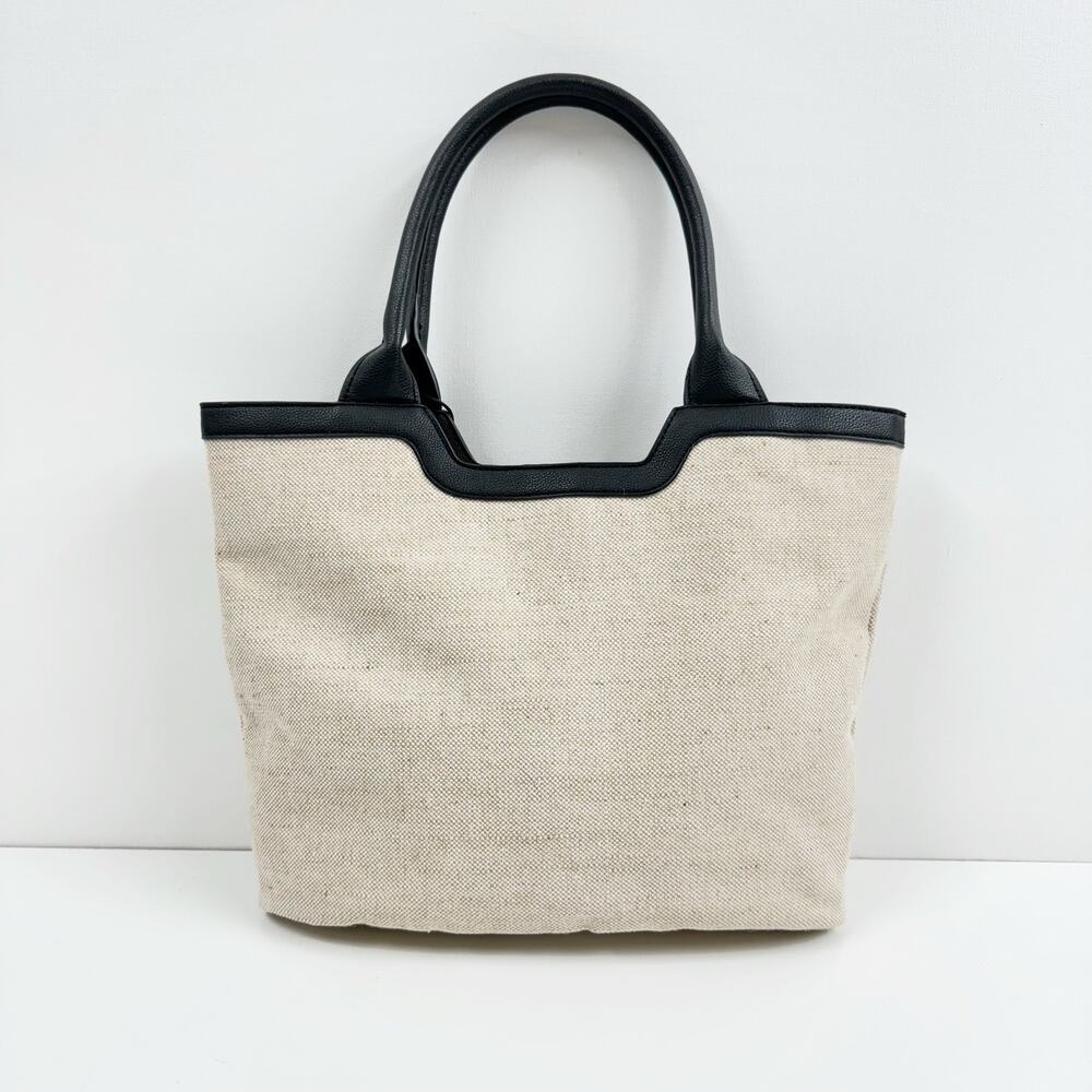 RACEL ZOE Natural Canvas Capri Tote Black Vegan Leather Trim Haohalden 15x4x12 - Picture 3 of 8